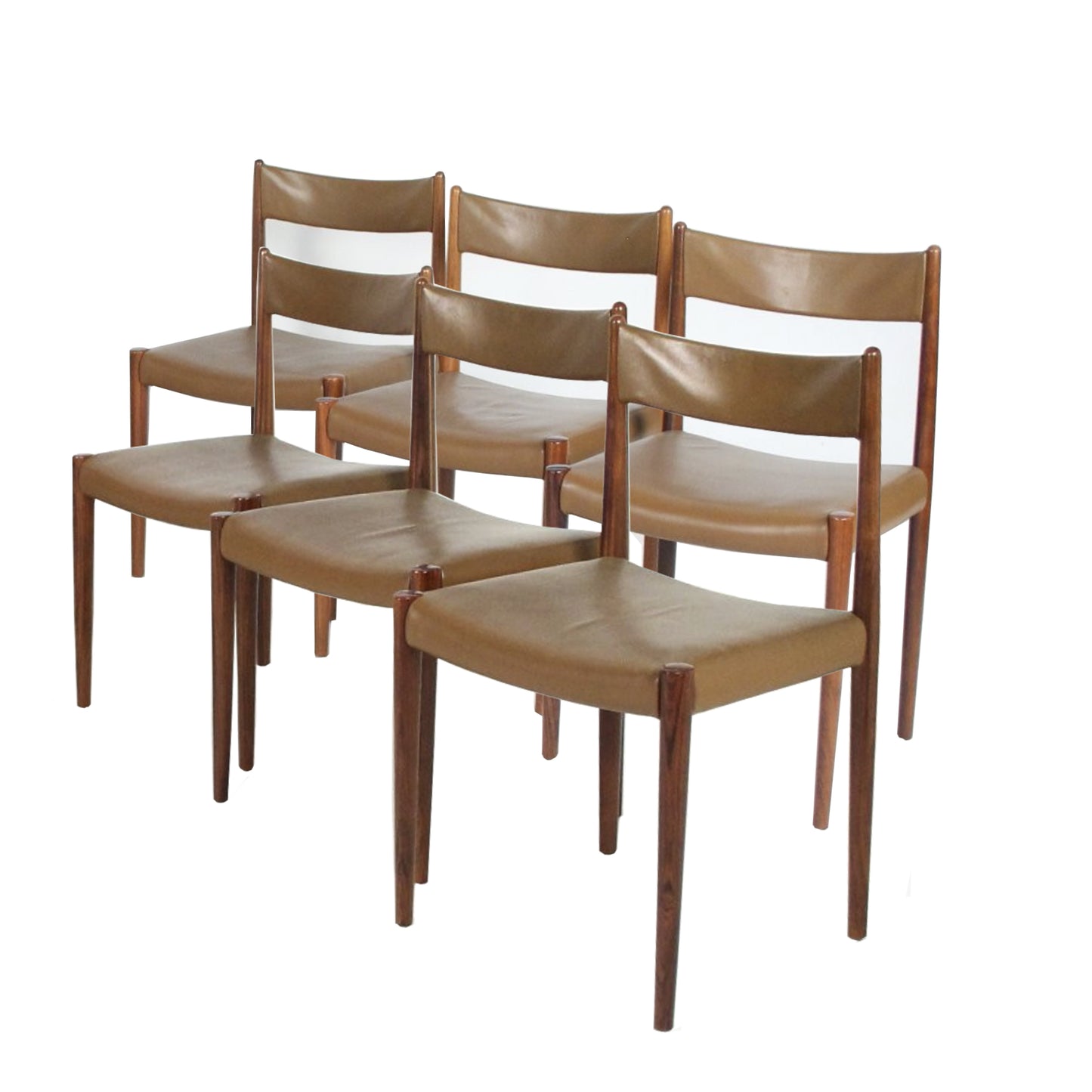 Chaises en palissandre et cuir kaki 1960s.(6)