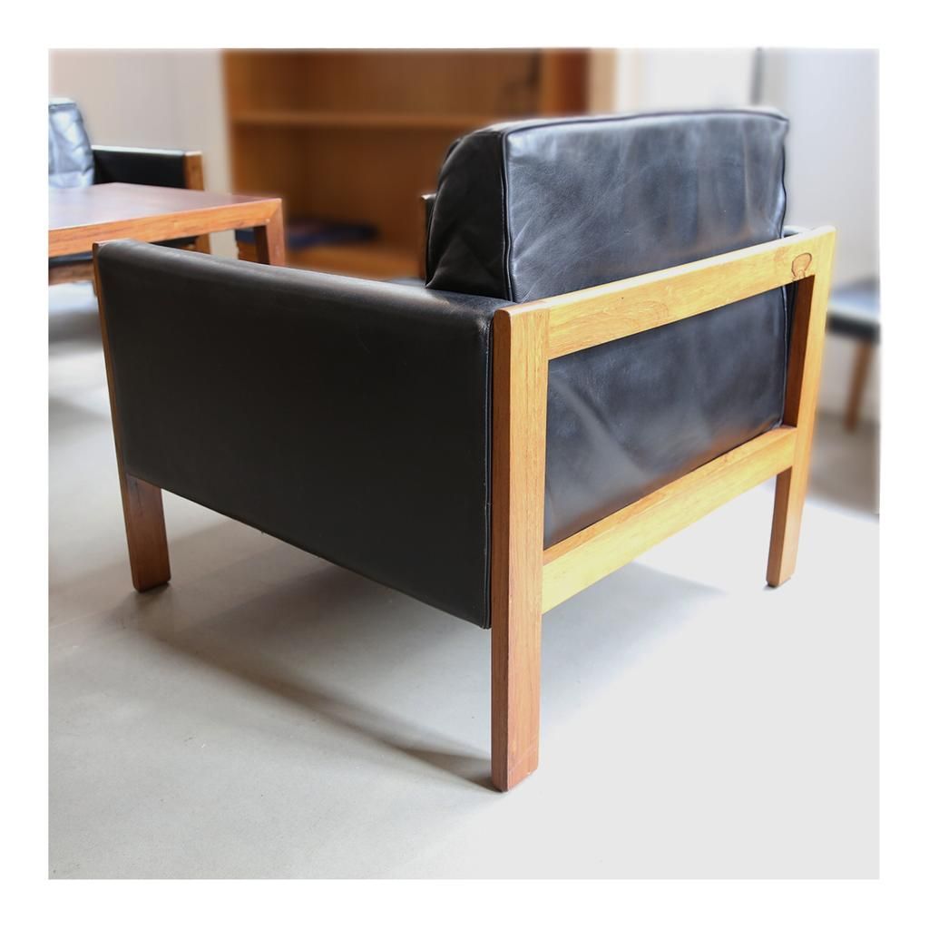 Paire de fauteuils Cuir et Palissandre 60's