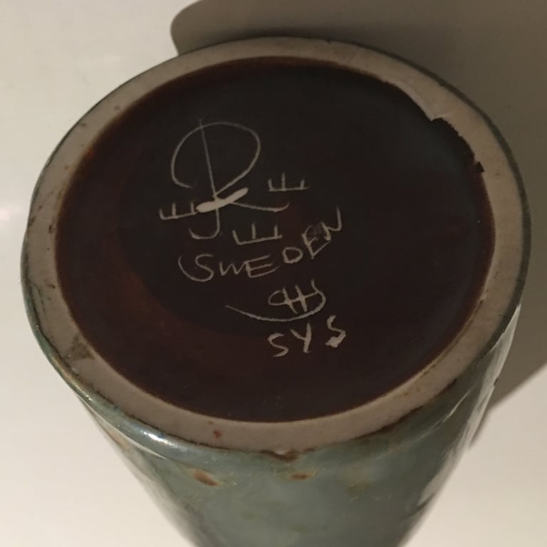 Gunnar Nylund et Carl Harry Stålhane Vase en grès bleu-vert, Sweden, circa 50