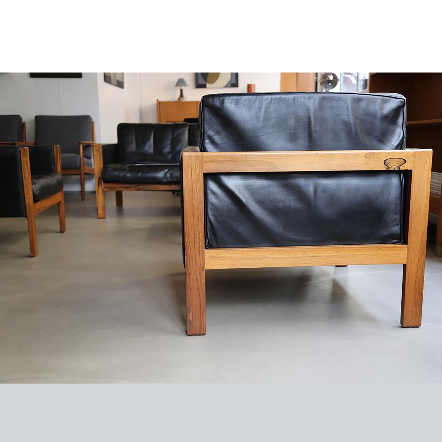 Paire de fauteuils Cuir et Palissandre 60's