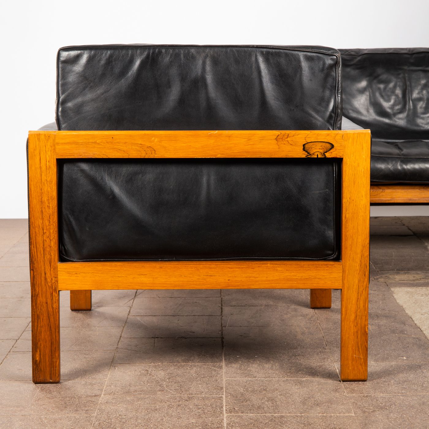 Paire de fauteuils Cuir et Palissandre 60's